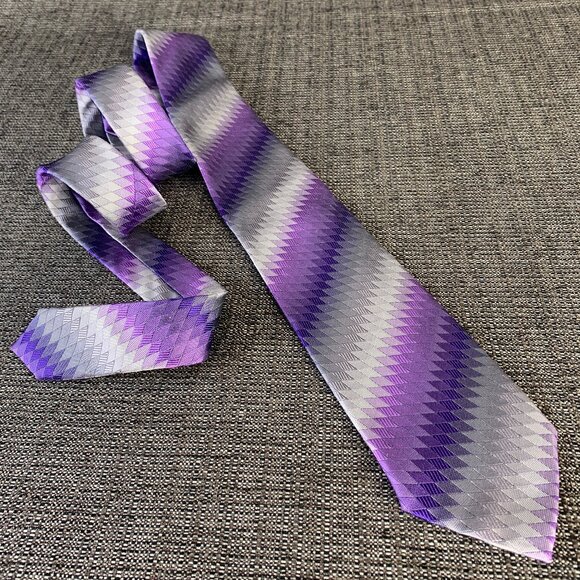 Cezani Bright Purple & Gray Silk Tie - heavyweight geometric bold colorful - Picture 1 of 7